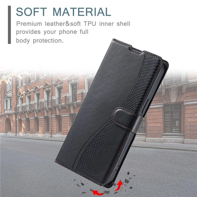 Für Samsung Galaxy A25 5G (Global) (161,0 x 76,5 x 8,3 mm) Hülle Gepunktetes Geprägtes PU-Leder Klapphandy-Abdeckung mit Kartenfach, Gurt - Schwarz