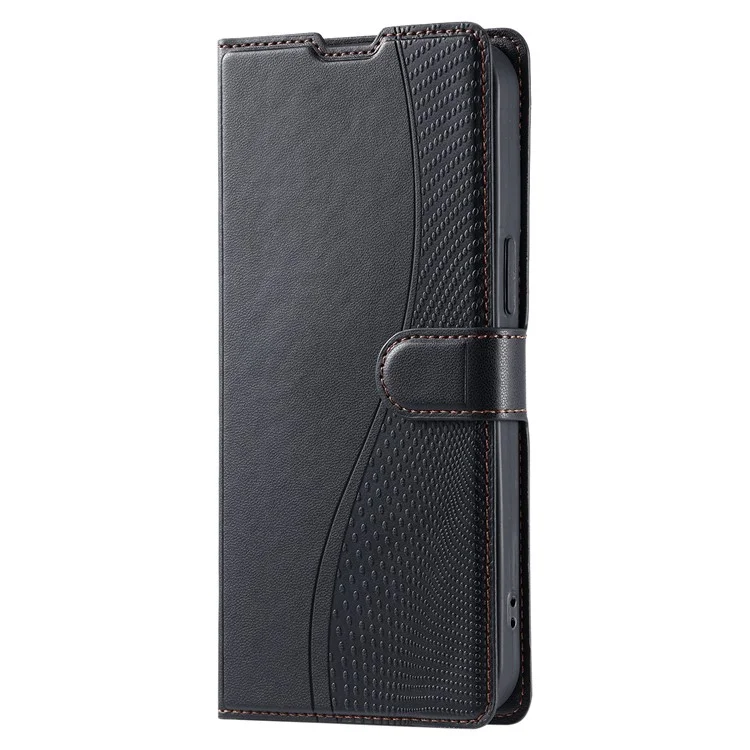 Für Samsung Galaxy A25 5G (Global) (161,0 x 76,5 x 8,3 mm) Hülle Gepunktetes Geprägtes PU-Leder Klapphandy-Abdeckung mit Kartenfach, Gurt - Schwarz