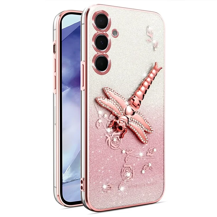 KADEM For Samsung Galaxy A36 5G Case Dragonfly Kickstand TPU Flowers Glitter Phone Cover - Pink