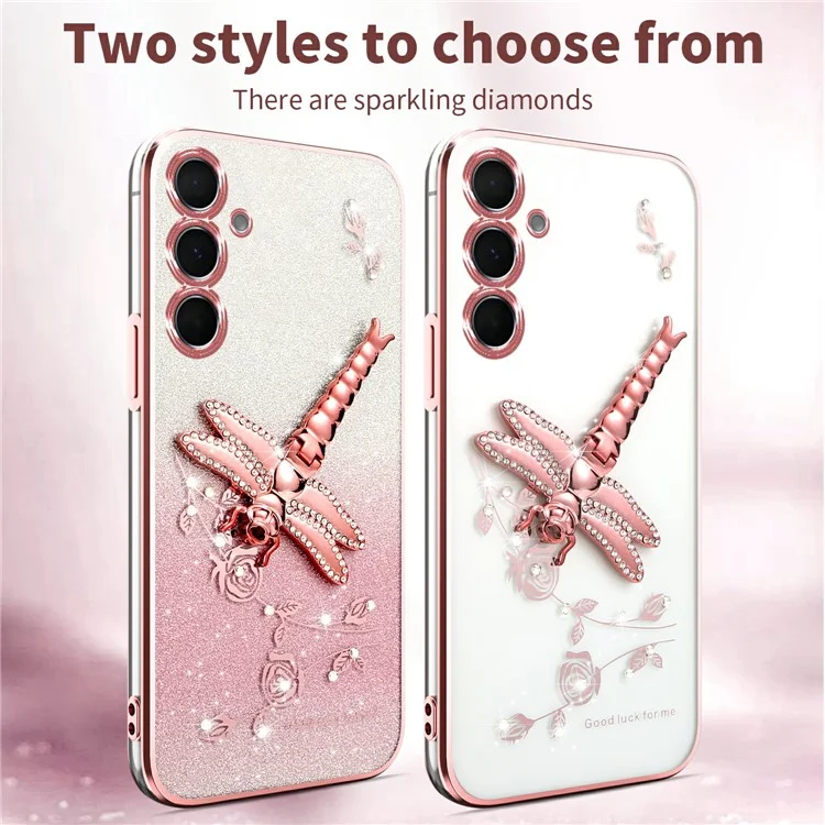 KADEM For Samsung Galaxy A36 5G Case Dragonfly Kickstand TPU Flowers Glitter Phone Cover - Pink