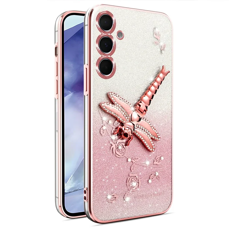 KADEM For Samsung Galaxy S24+ Case Dragonfly Kickstand TPU Flowers Glitter Phone Cover - Pink