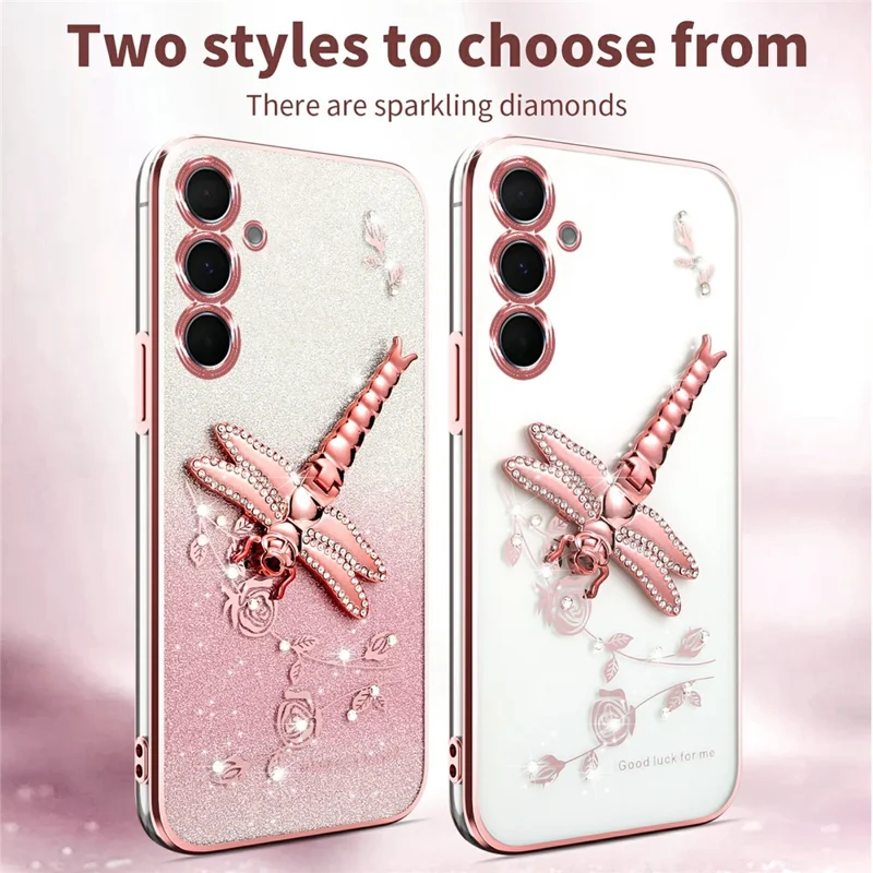 KADEM For Samsung Galaxy S24+ Case Dragonfly Kickstand TPU Flowers Glitter Phone Cover - Pink