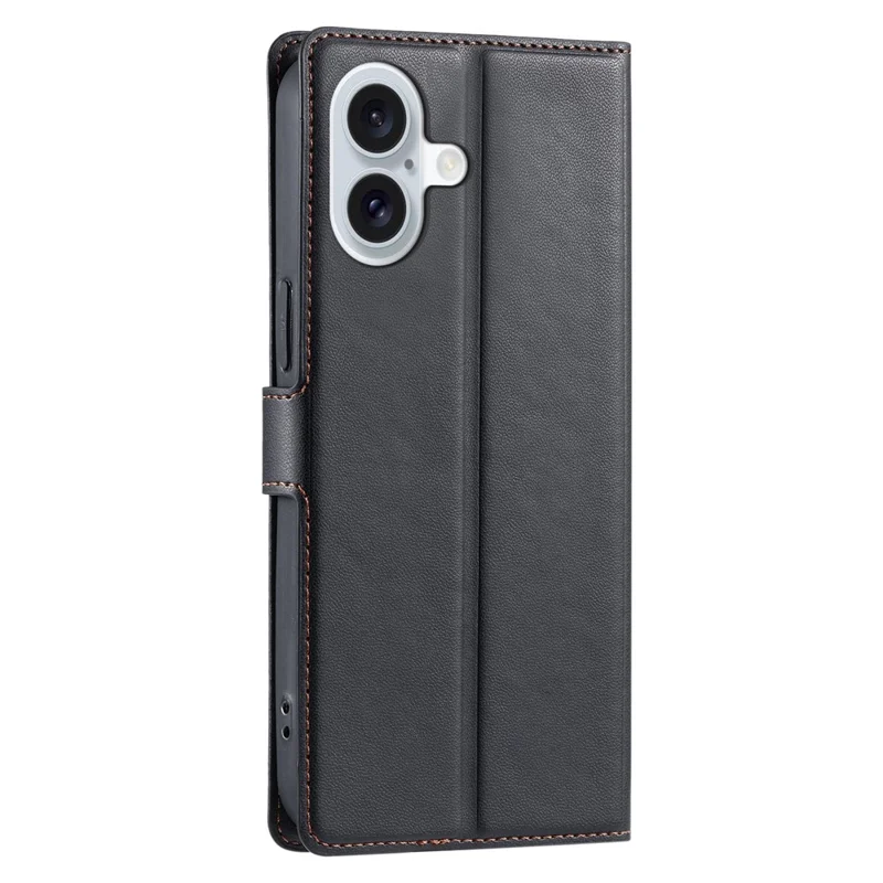 For iPhone 16 Case Dots Imprinted PU Leather Flip Phone Cover with Card Slot, Strap - Black