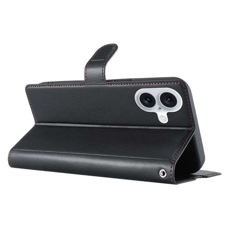 For iPhone 16 Case Dots Imprinted PU Leather Flip Phone Cover with Card Slot, Strap - Black