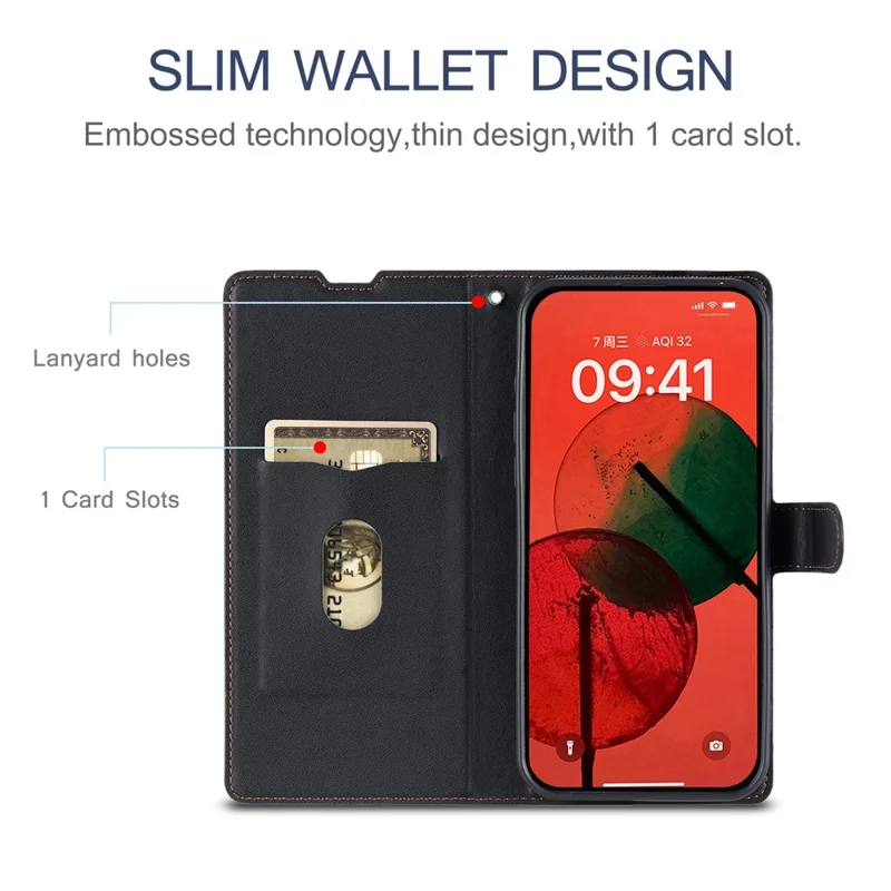 For iPhone 16 Case Dots Imprinted PU Leather Flip Phone Cover with Card Slot, Strap - Black