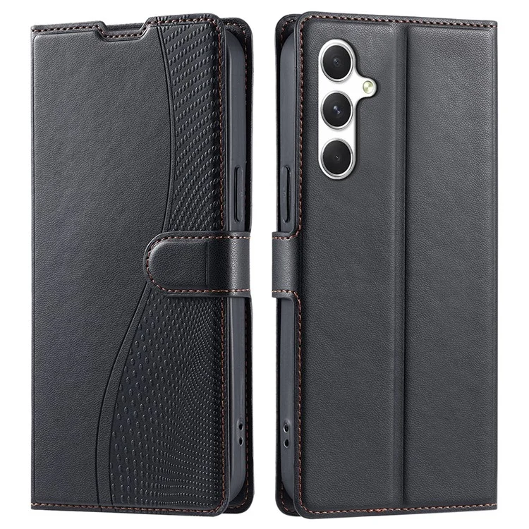 For Samsung Galaxy A15 4G / 5G Case Dots Imprinted PU Leather Flip Phone Cover with Card Slot, Strap - Black