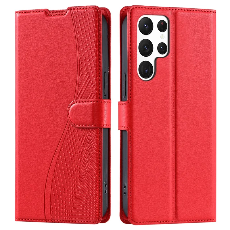 Funda para Samsung Galaxy S24 Ultra Dots Imprinted PU Leather Flip Phone Cover con ranura para tarjeta, correa - Rojo