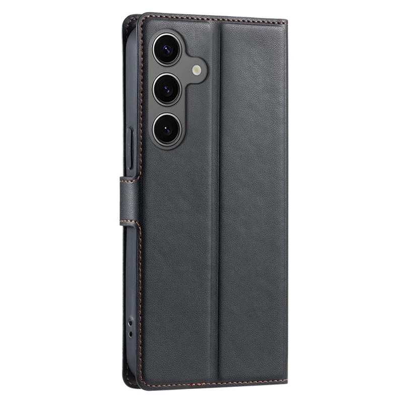 For Samsung Galaxy S24 Case Dots Imprinted PU Leather Flip Phone Cover with Card Slot, Strap - Black