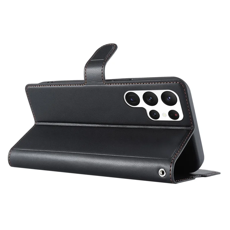 Voor Samsung Galaxy S23 Ultra Case Gestreepte PU Leren Fliptelefoonhoes met Kaartvak, Riem - Zwart