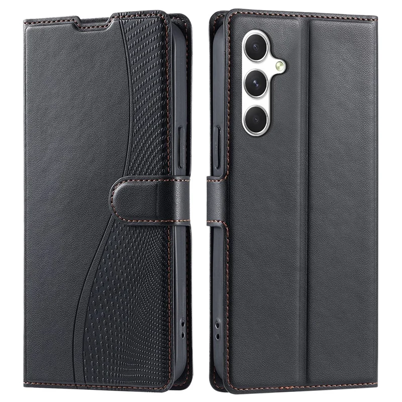 For Samsung Galaxy S23 FE Case Dots Imprinted PU Leather Flip Phone Cover with Card Slot, Strap - Black