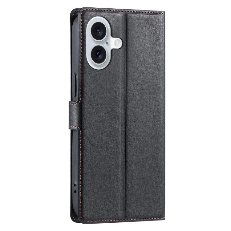For iPhone 16 Plus Case Dots Imprinted PU Leather Flip Phone Cover with Card Slot, Strap - Black