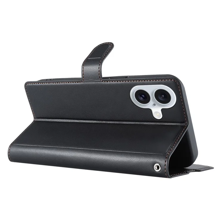 For iPhone 16 Plus Case Dots Imprinted PU Leather Flip Phone Cover with Card Slot, Strap - Black