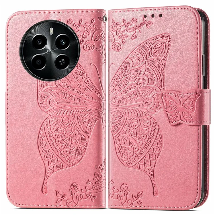 Custodia per Realme 13 Pro 5G in pelle PU Wallet Phone Cover Butterfly Pattern - Rosa