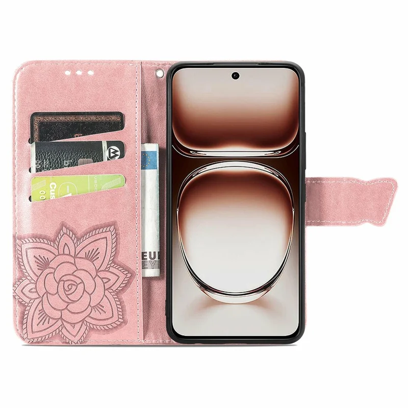 For Oppo A80 5G Case PU Leather Wallet Phone Cover Butterfly Pattern - Rose Gold