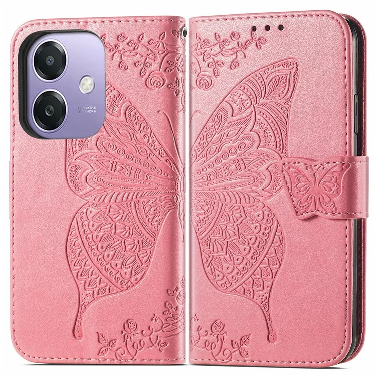 Für Oppo A3x 5G Hülle Leder Brieftasche Handyhülle Schmetterling Muster - Rosa
