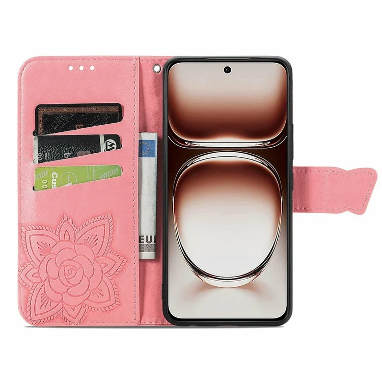 Für Oppo A3x 5G Hülle Leder Brieftasche Handyhülle Schmetterling Muster - Rosa