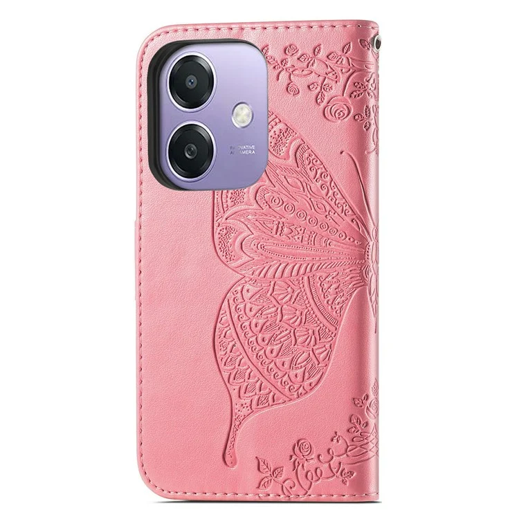 Für Oppo A3x 5G Hülle Leder Brieftasche Handyhülle Schmetterling Muster - Rosa