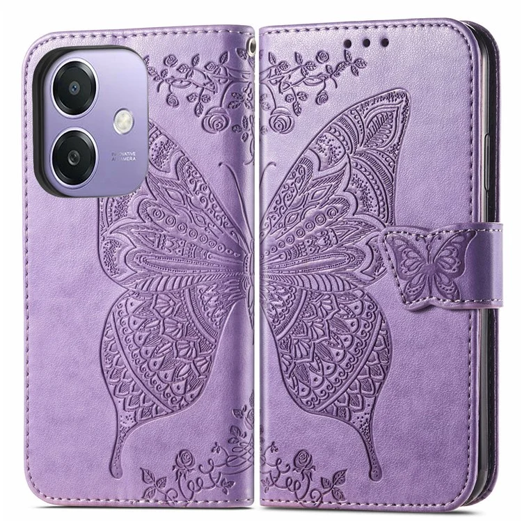 For Oppo A3x 5G Case PU Leather Wallet Phone Cover Butterfly Pattern - Light Purple