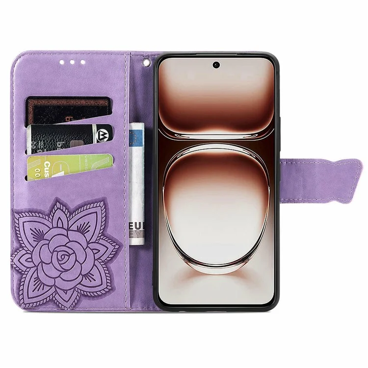 For Oppo A3x 5G Case PU Leather Wallet Phone Cover Butterfly Pattern - Light Purple
