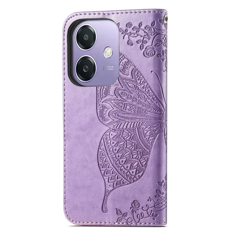 For Oppo A3x 5G Case PU Leather Wallet Phone Cover Butterfly Pattern - Light Purple