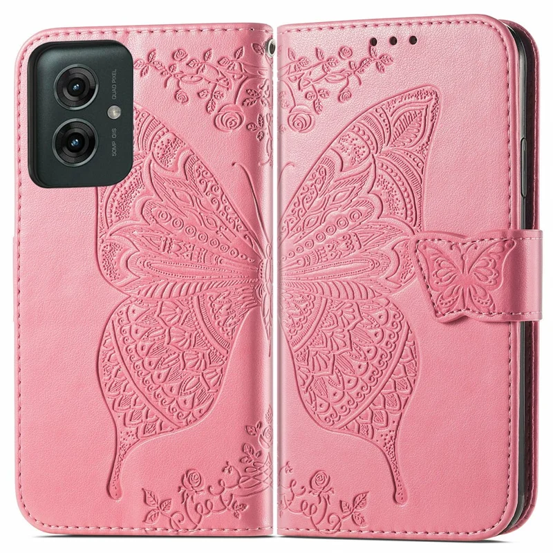 Per Motorola Moto G55 5G Custodia in Pelle PU Custodia per Telefono Cover a Farfalla - Rosa