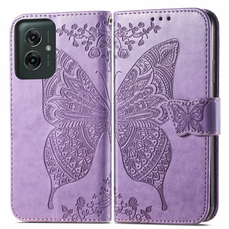 For Motorola Moto G55 5G Case PU Leather Wallet Phone Cover Butterfly Pattern - Light Purple