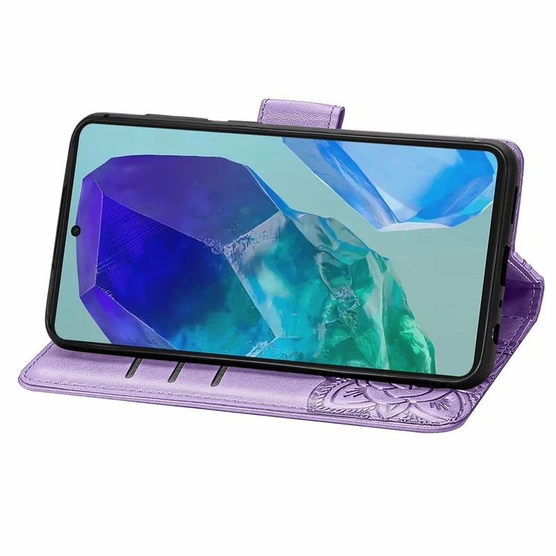 For Motorola Moto G55 5G Case PU Leather Wallet Phone Cover Butterfly Pattern - Light Purple