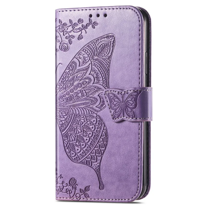 For Motorola Moto G55 5G Case PU Leather Wallet Phone Cover Butterfly Pattern - Light Purple