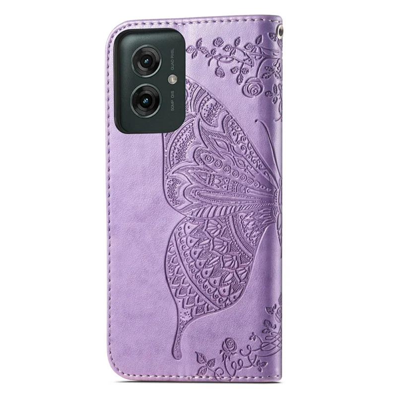 For Motorola Moto G55 5G Case PU Leather Wallet Phone Cover Butterfly Pattern - Light Purple