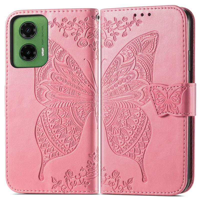 Für Motorola Moto G35 5G Case PU Leder Wallet Phone Cover Butterfly Pattern - Pink