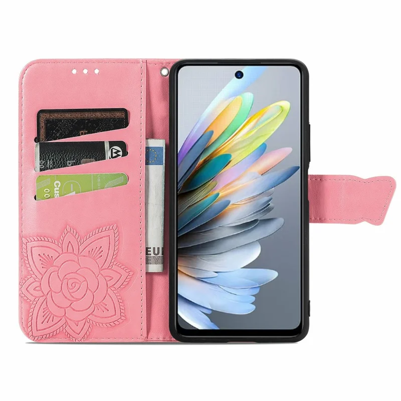 Für Motorola Moto G35 5G Case PU Leder Wallet Phone Cover Butterfly Pattern - Pink