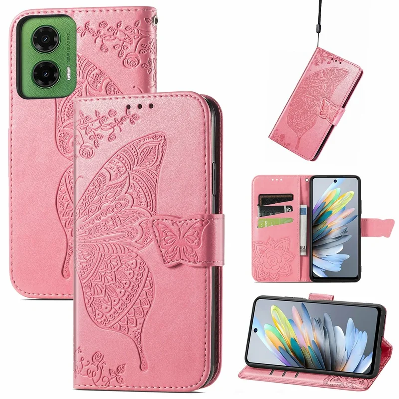 Für Motorola Moto G35 5G Case PU Leder Wallet Phone Cover Butterfly Pattern - Pink