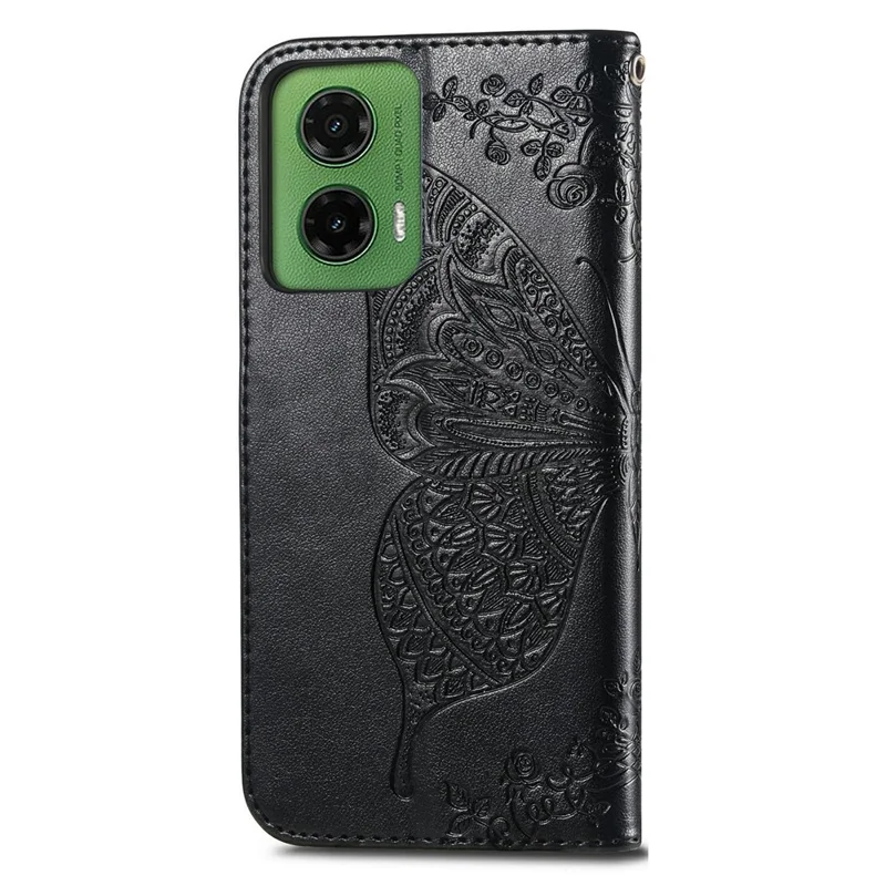 For Motorola Moto G35 5G Case PU Leather Wallet Phone Cover Butterfly Pattern - Black