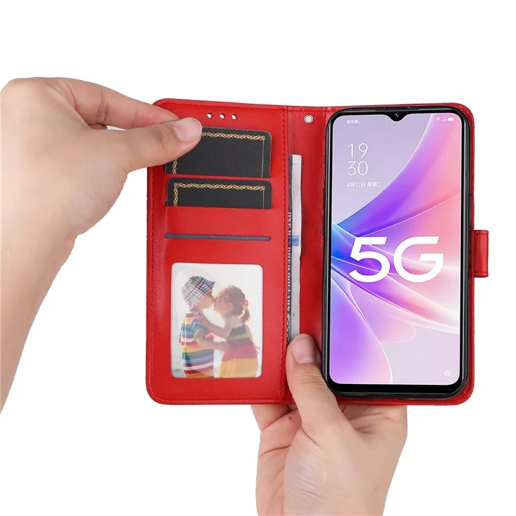 For Oppo A57 (2022) 5G / A77 5G / K10 5G / A57 4G / A57s 4G / Realme Q5i / V23 4G / Narzo 50 5G PU Leather Case Sunflower Imprinted Stand Magnetic Flip Wallet Phone Cover - Red