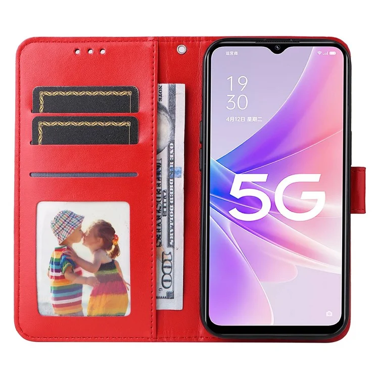 For Oppo A57 (2022) 5G / A77 5G / K10 5G / A57 4G / A57s 4G / Realme Q5i / V23 4G / Narzo 50 5G PU Leather Case Sunflower Imprinted Stand Magnetic Flip Wallet Phone Cover - Red
