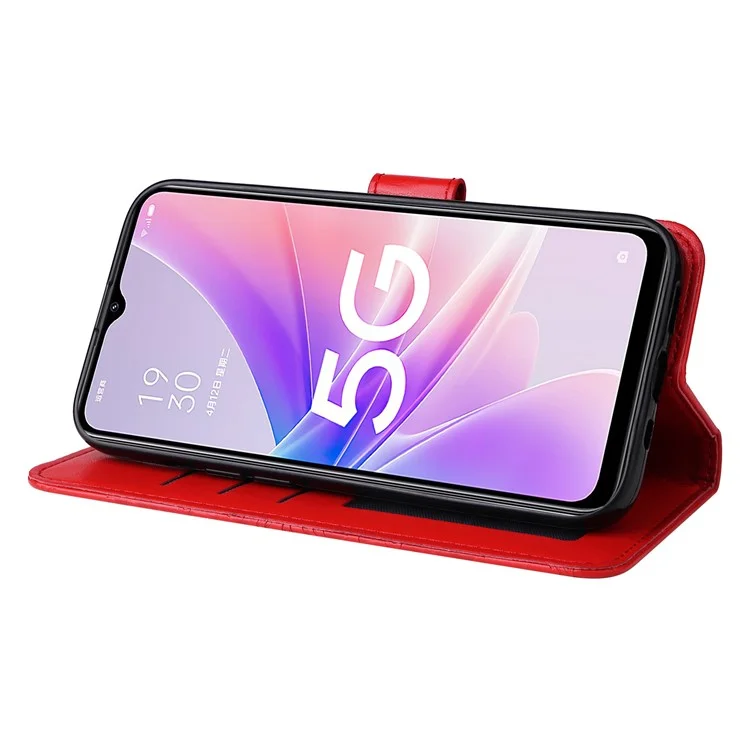 For Oppo A57 (2022) 5G / A77 5G / K10 5G / A57 4G / A57s 4G / Realme Q5i / V23 4G / Narzo 50 5G PU Leather Case Sunflower Imprinted Stand Magnetic Flip Wallet Phone Cover - Red