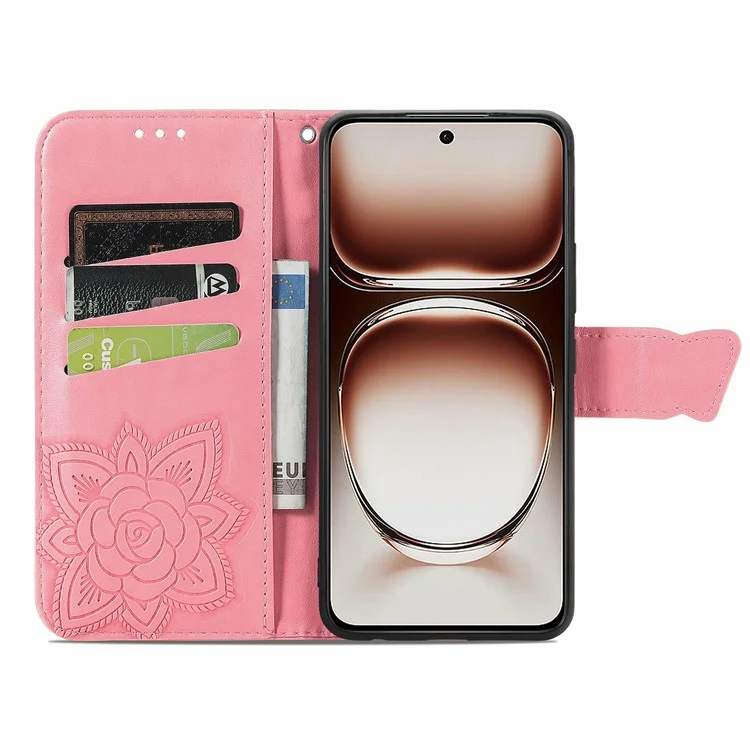 Pour Motorola Edge 50 Neo 5G / Moto S50 5G / Thinkphone 25 5G Étui en cuir PU Étui de téléphone Motif papillon - Rose