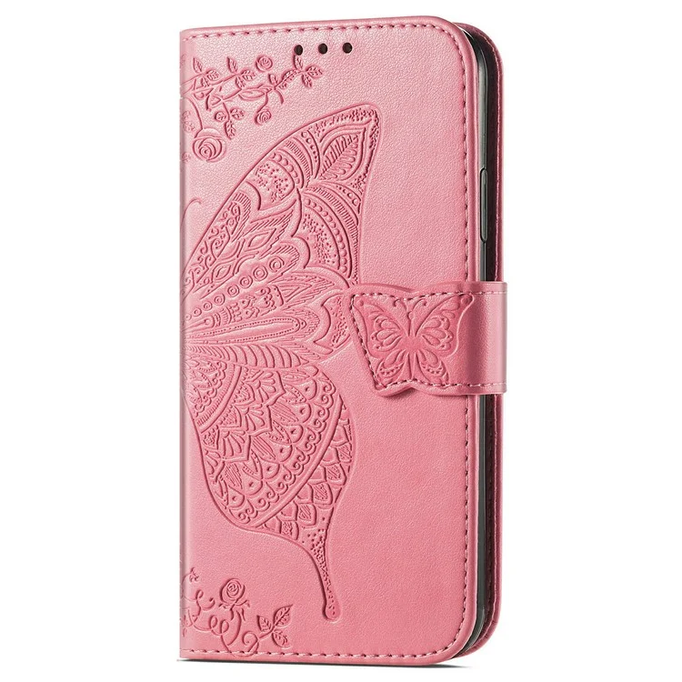 Pour Motorola Edge 50 Neo 5G / Moto S50 5G / Thinkphone 25 5G Étui en cuir PU Étui de téléphone Motif papillon - Rose