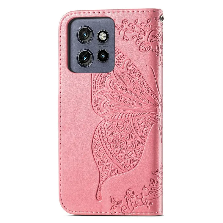Pour Motorola Edge 50 Neo 5G / Moto S50 5G / Thinkphone 25 5G Étui en cuir PU Étui de téléphone Motif papillon - Rose
