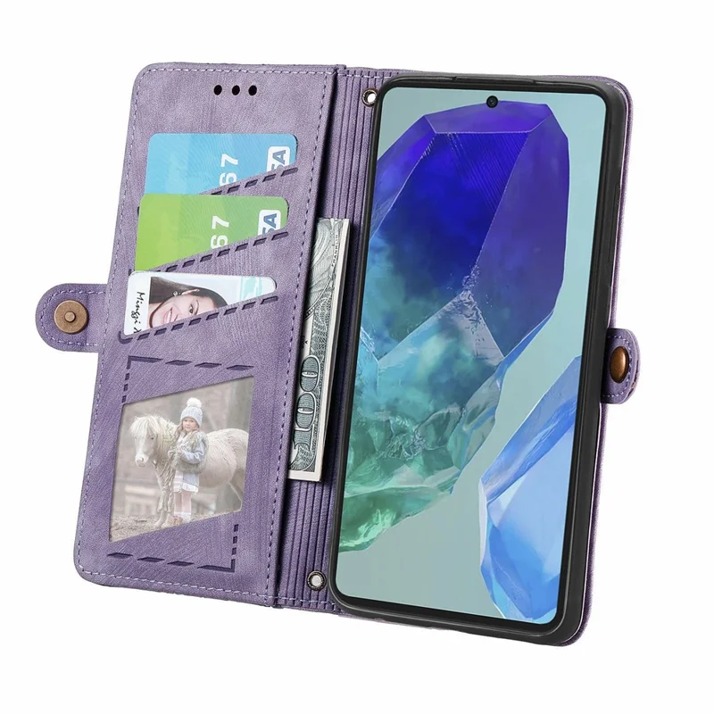 For ZTE Blade A55 Case Zipper Wallet Geometry Lines Leather Phone Cover - Light Purple