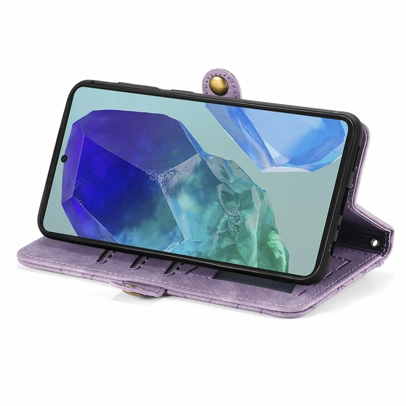For ZTE Blade A55 Case Zipper Wallet Geometry Lines Leather Phone Cover - Light Purple
