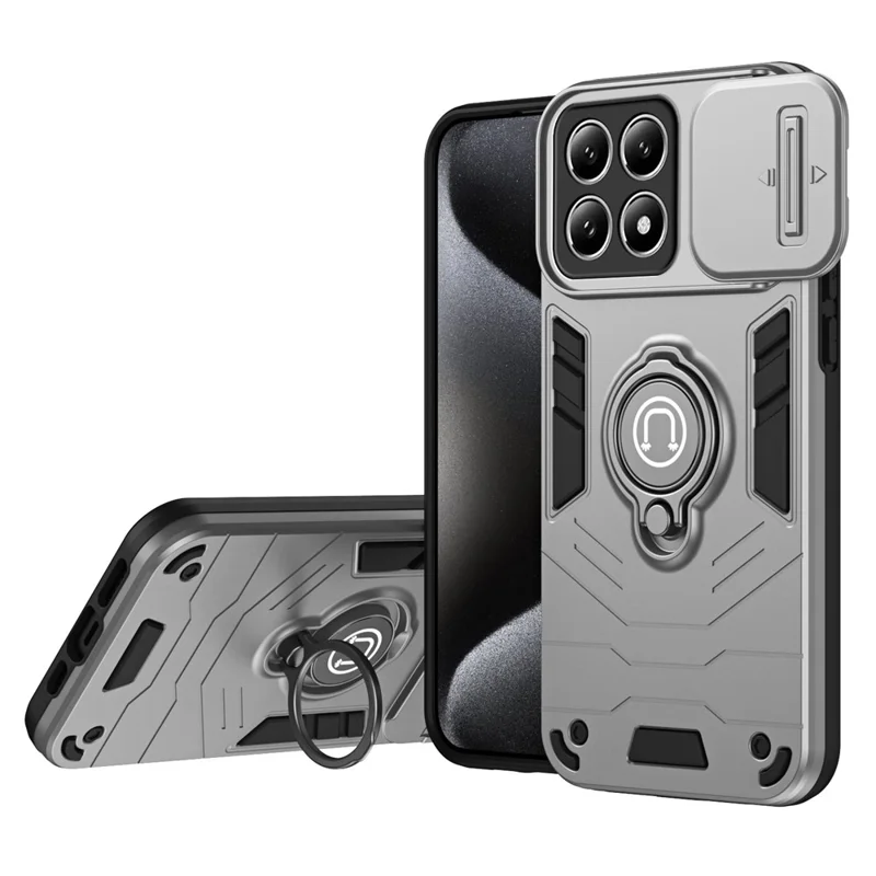 For Xiaomi 14T Case Slide Camshield Kickstand PC+TPU Phone Cover - Grey