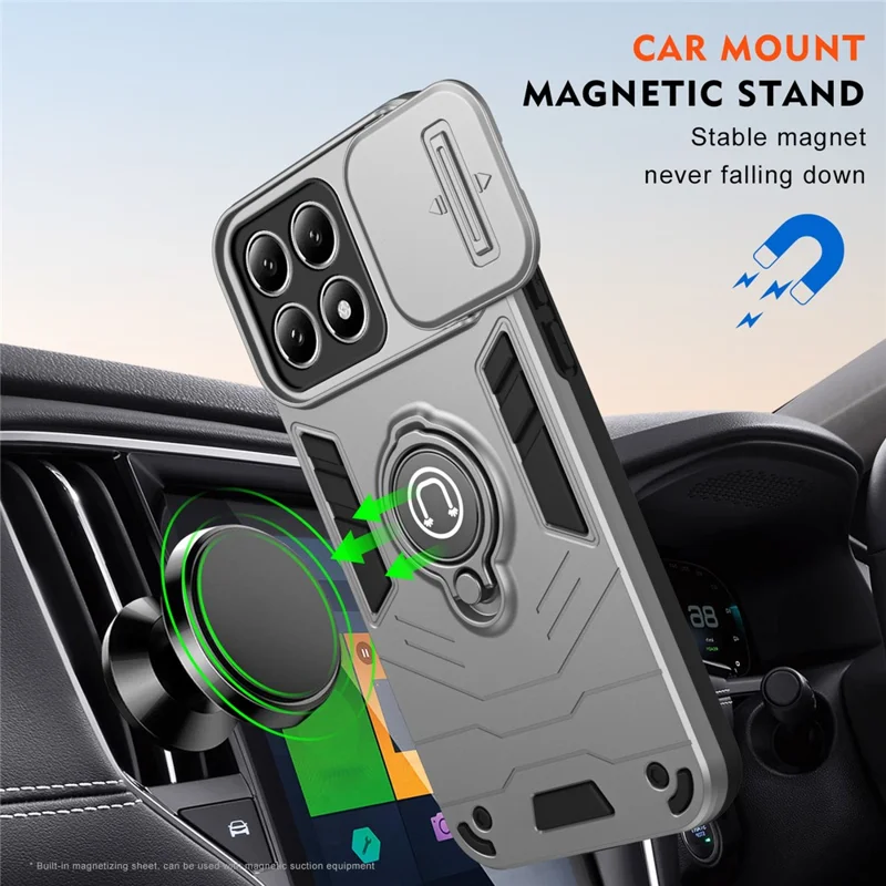Per Xiaomi 14T Pro Case Slide Camshield Kickstand PC+TPU Phone Cover - Grigio