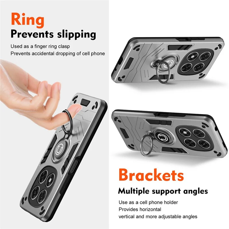 For Xiaomi Redmi Note 14 Pro 5G / Poco X7 5G Case Slide Camshield Kickstand PC+TPU Phone Cover - Grey