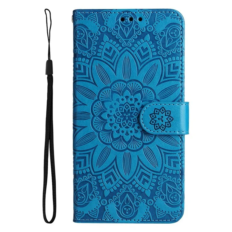 Para Xiaomi Poco M4 Pro 4G Girassol Impresso Caixa de Telefone PU PU Cauleta Tape de Tolo de Flip Stand Stand Stand Com Pulseira - Azul