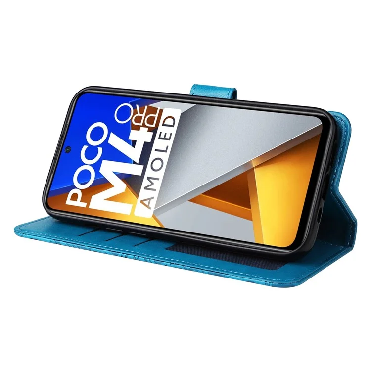 Para Xiaomi Poco M4 Pro 4G Girassol Impresso Caixa de Telefone PU PU Cauleta Tape de Tolo de Flip Stand Stand Stand Com Pulseira - Azul