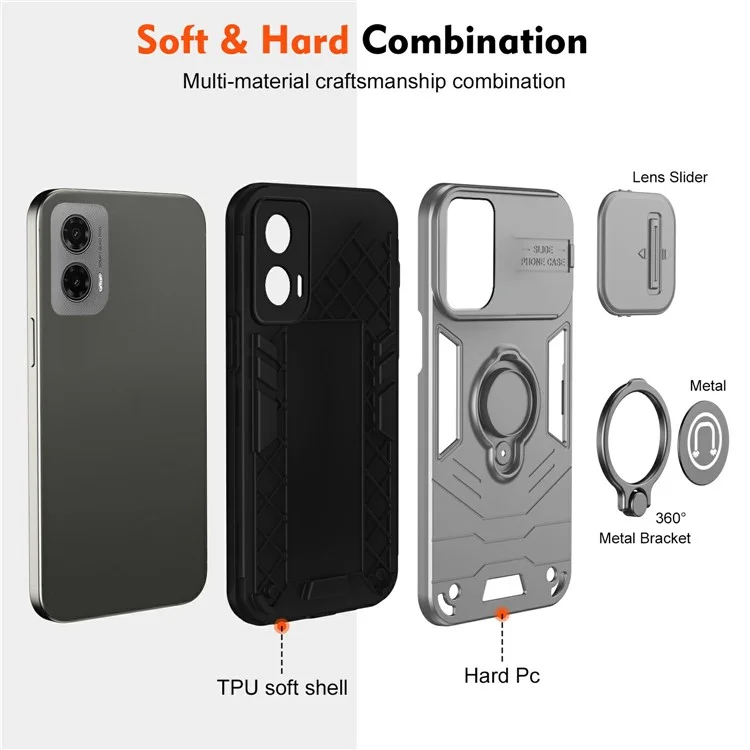 Funda para Motorola Moto G35 5G Deslizante Camshield Soporte Kickstand PC+TPU - Gris