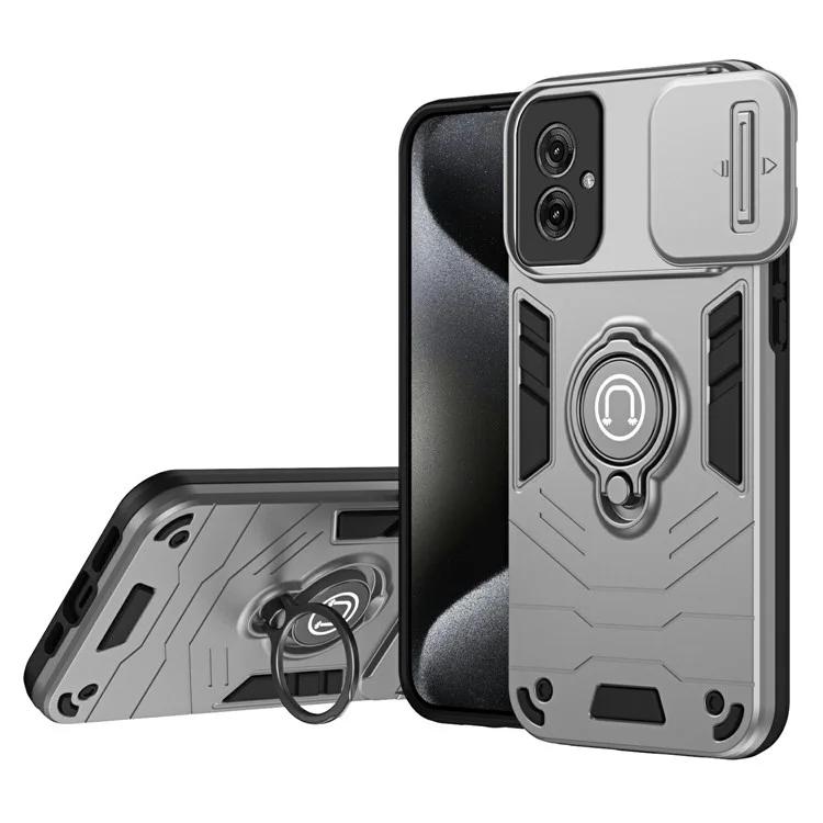 Für Motorola Moto G55 5G Hülle Slide Camshield Kickstand PC+TPU Handyhülle - Grau