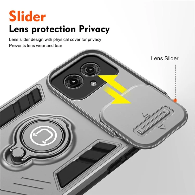 Für Motorola Moto G55 5G Hülle Slide Camshield Kickstand PC+TPU Handyhülle - Grau