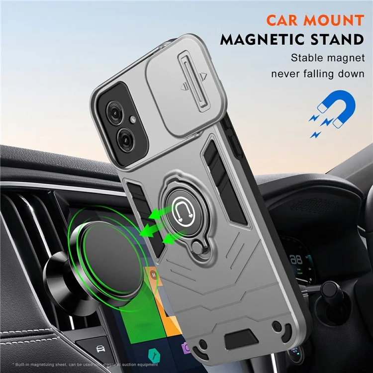 Für Motorola Moto G55 5G Hülle Slide Camshield Kickstand PC+TPU Handyhülle - Grau